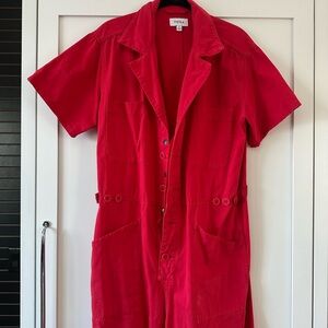 Pistola Women's Red Button-Down Jumpsuit, Size Medium